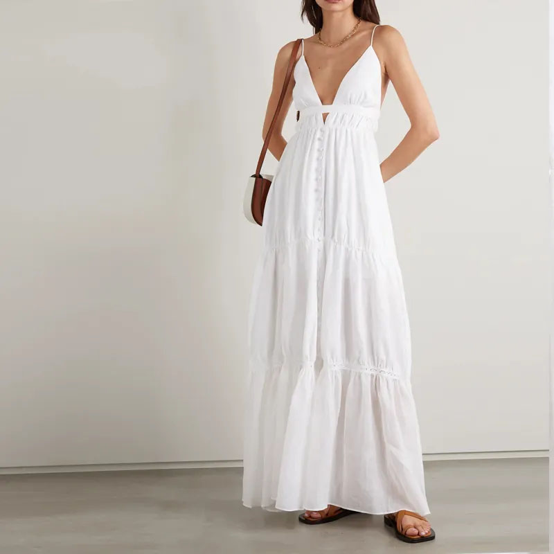 Casual lange gelaagde V -nek halter jurk mode?