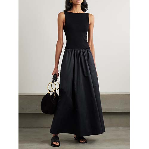 Hepburn-stijl geribbelde, mouwloze maxi-jurk
