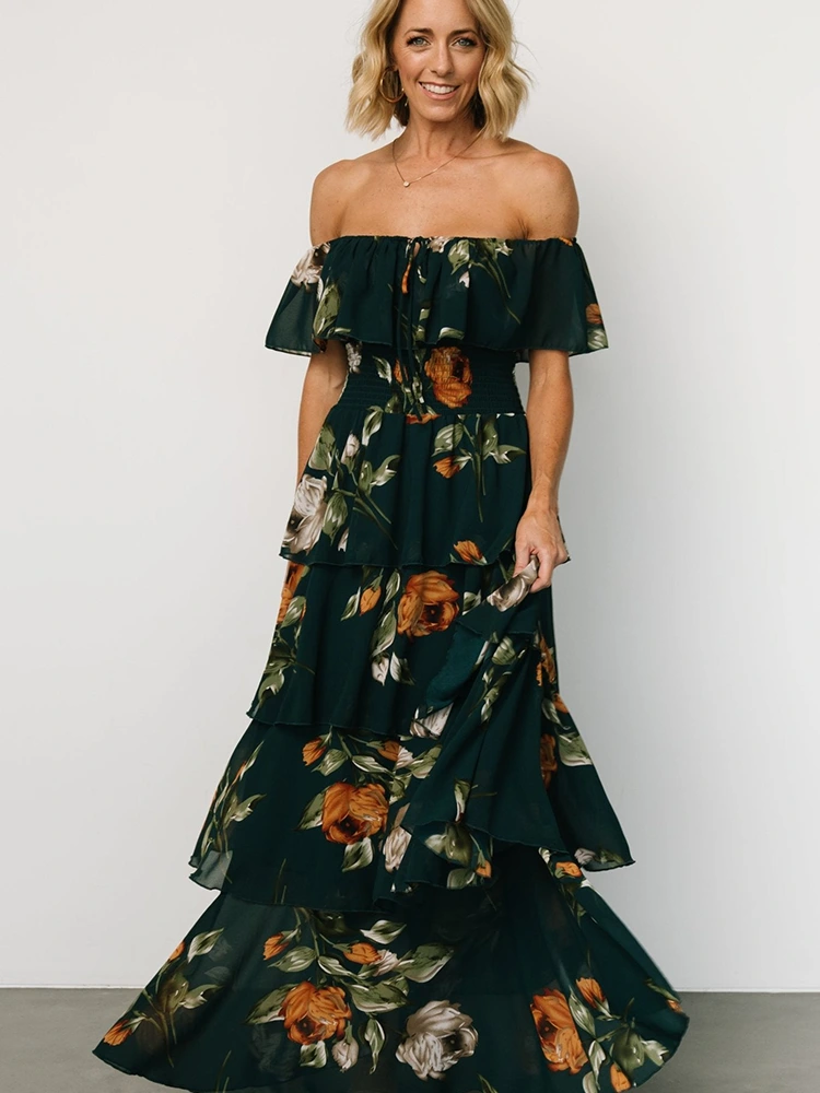 Zomer bloemenprint off-shoulder maxi-jurk