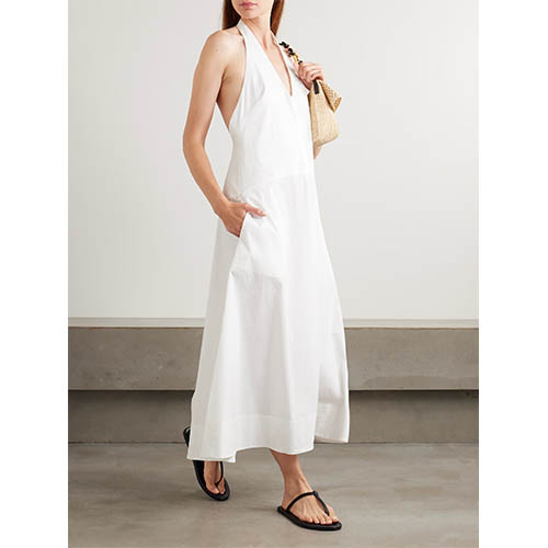 Witte halter maxi-jurk die ontspannen chic is